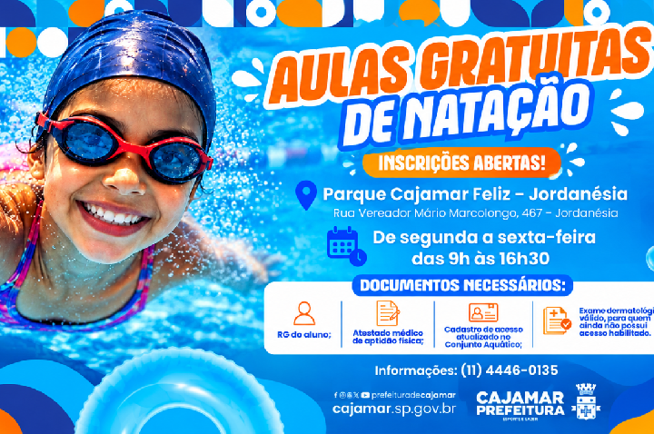 Aulas gratuitas de natação seguem com inscrições abertas em Cajamar