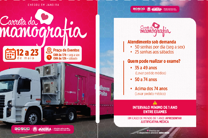 Carreta da Mamografia oferece exames gratuitos em Jandira até o dia 23 de maio