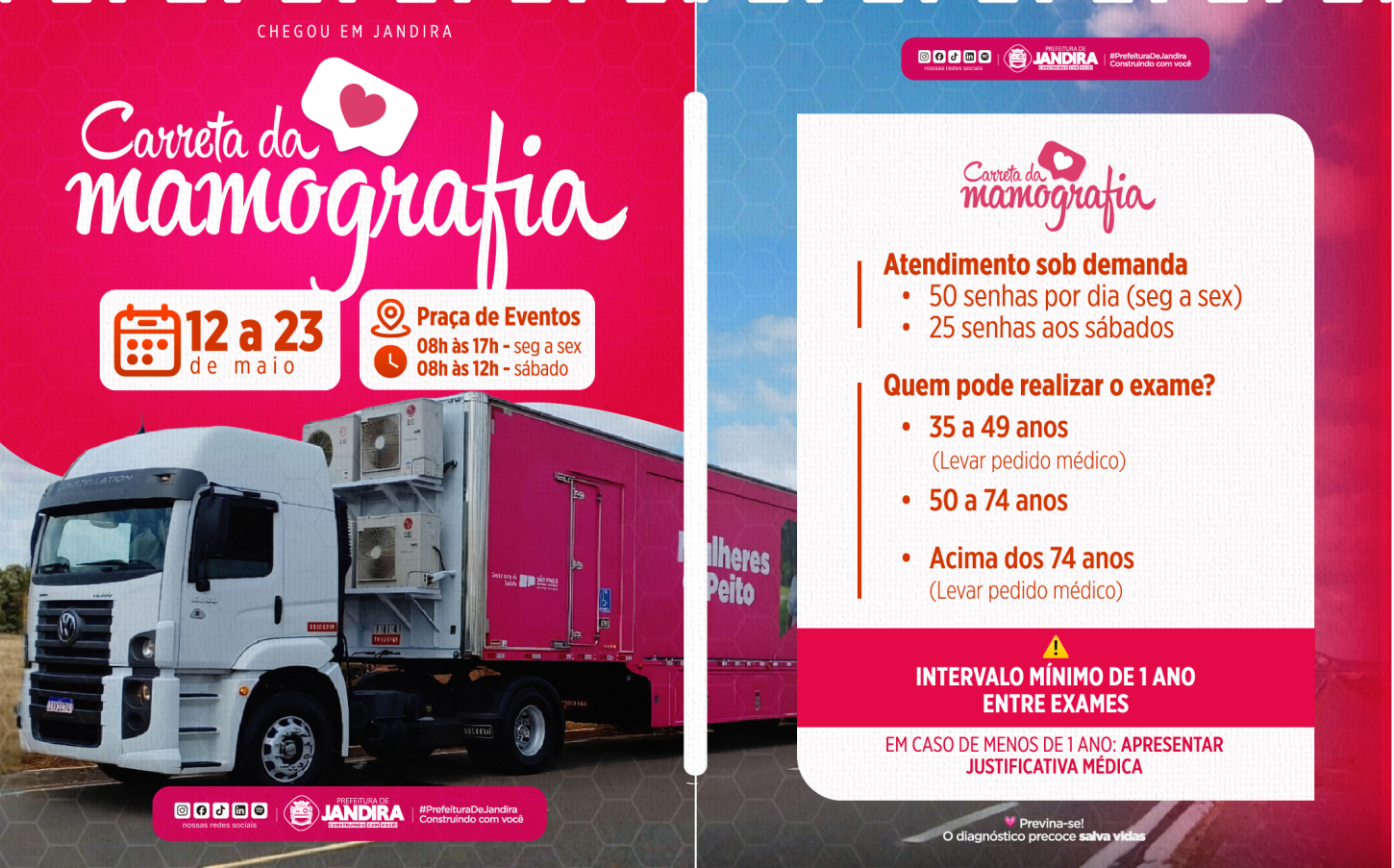 Carreta da Mamografia oferece exames gratuitos em Jandira até o dia 23 de maio