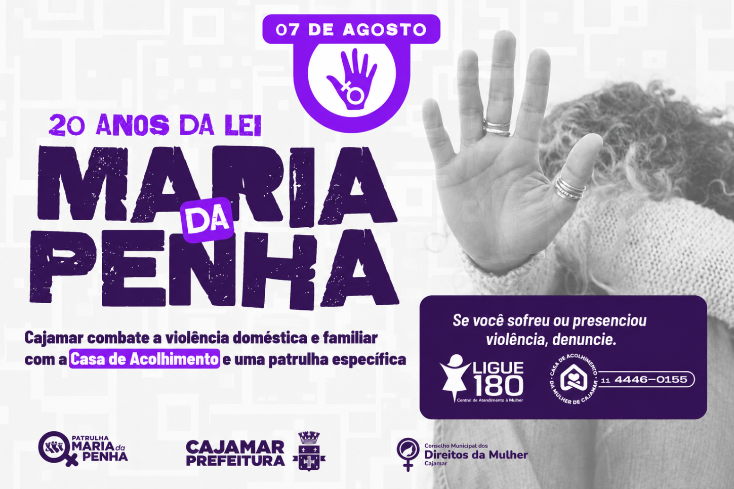 Lei Maria da Penha completa 20 anos e reforça a importância da proteção às mulheres em Cajamar